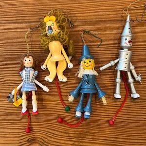 4 Kurt Adler Wizard of Oz Wooden Pull Toy Ornaments 1982